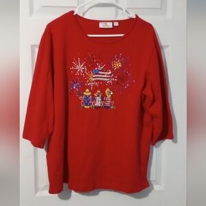 Quacker Factory Red Long Sleeve Tee with Festive Design